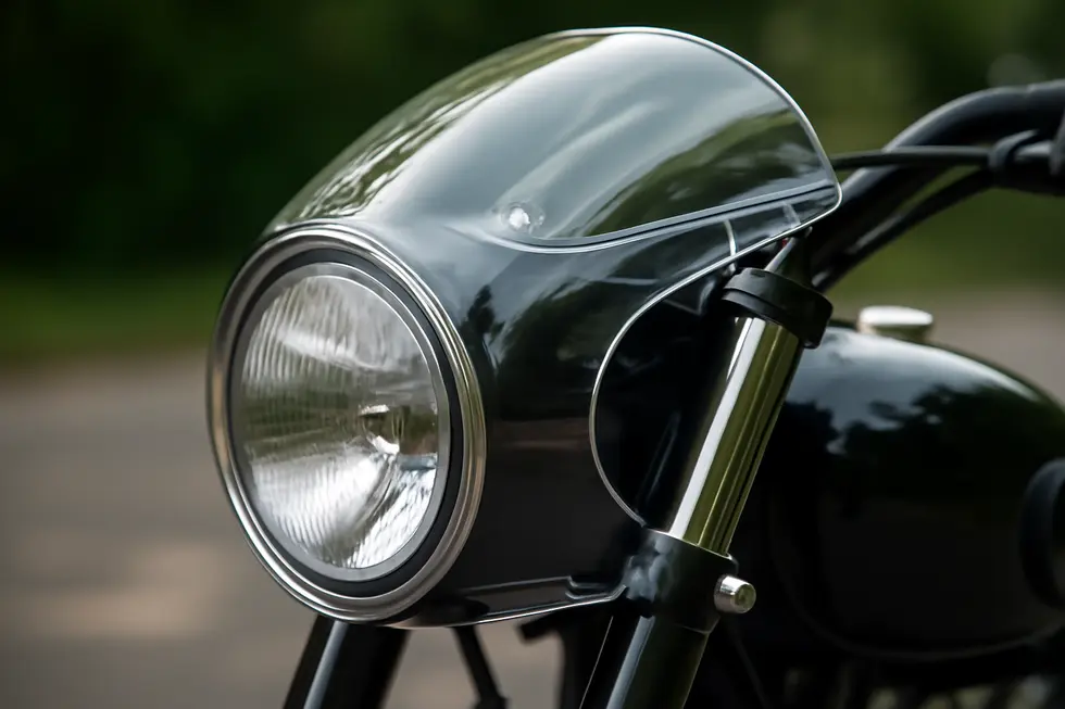 A detailed view of an aircraft-grade Lucite bullet fairing showcasing its aerodynamic and durable construction.