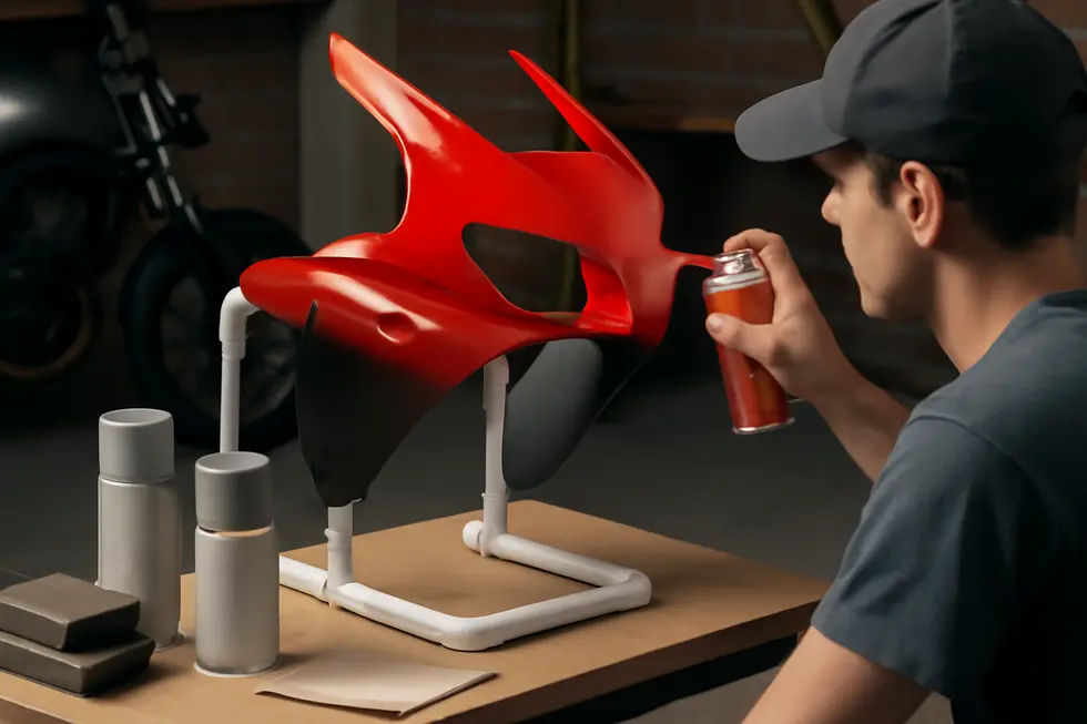 Thorough sanding and cleaning of motorcycle fairings ensure optimal paint adhesion and a flawless finish.