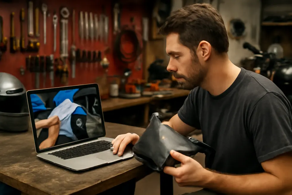 Experienced technicians repairing and customizing motorcycle fairings at a local shop catering to diverse motorcycle models.