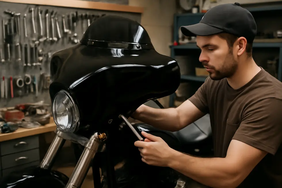 Demonstration of precise fitment and premium material quality on a motorcycle fairing, crucial factors emphasized in fairing reviews.