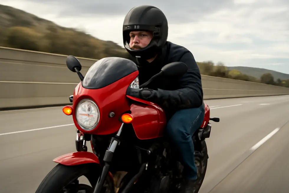 Aerodynamic contours of a motorcycle bikini fairing optimizing airflow around the headlight area.