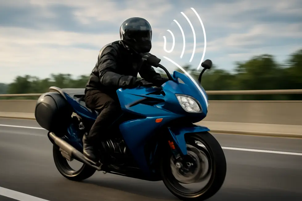 A hidden motorcycle fairing antenna integrated seamlessly inside the fairing panel for stealthy communication enhancement.