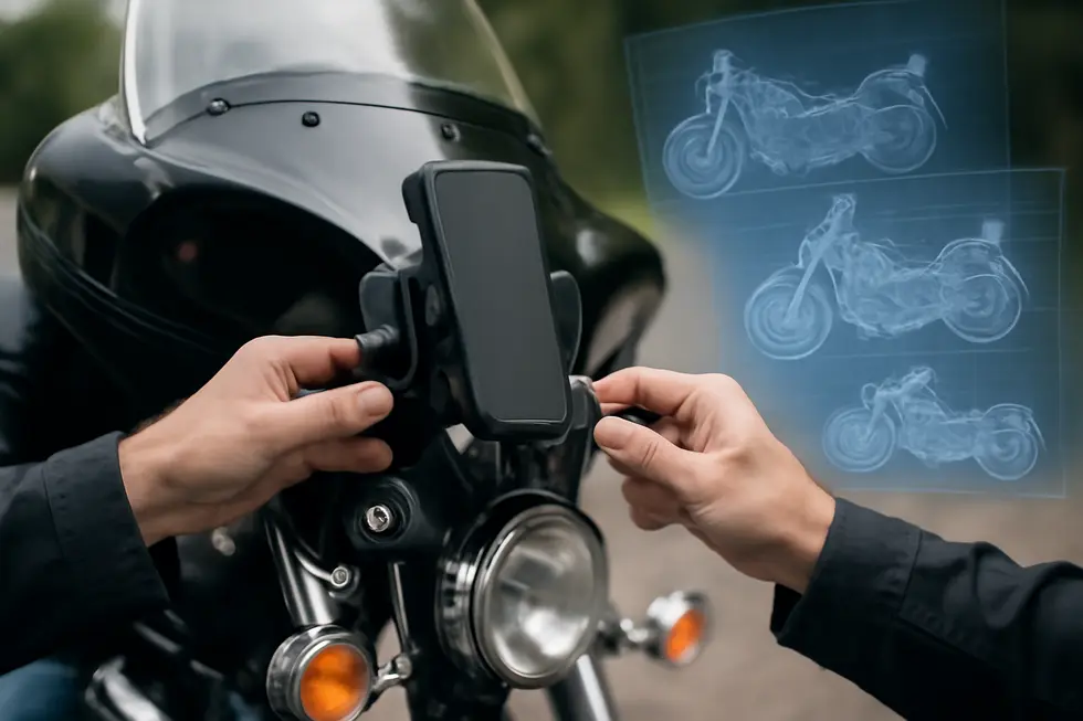 Detailed view of the locking mechanism and vibration dampening features integral to fairing phone mounts.