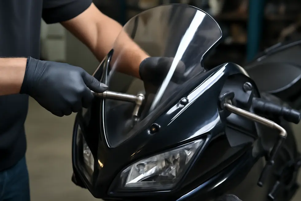 Different types of motorcycle windshields ready for selection.