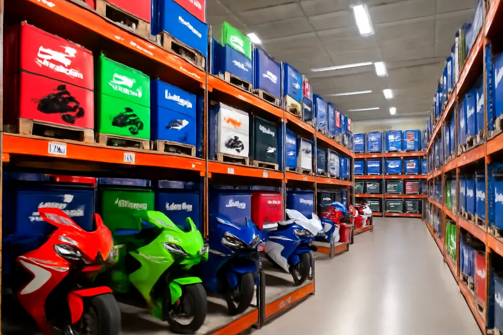 Technician reviewing motorcycle fairings of various materials alongside digital OEM design specifications.