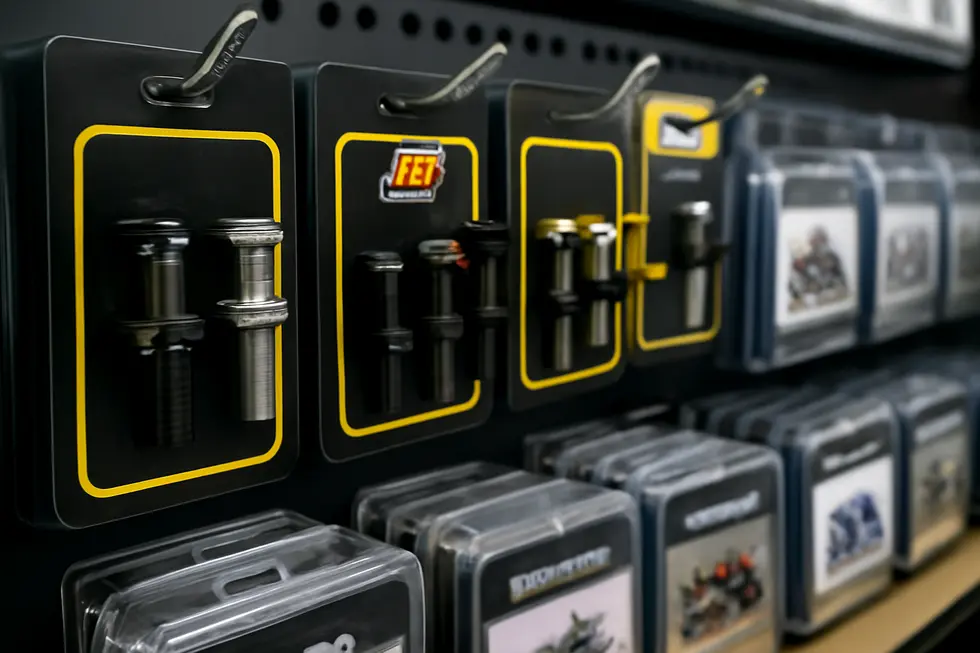 An assortment of motorcycle fairing quick release clips demonstrating diverse fastening mechanisms designed for rapid fairing removal.