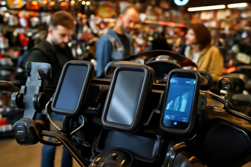 Detailed view of the locking mechanism and vibration dampening features integral to fairing phone mounts.