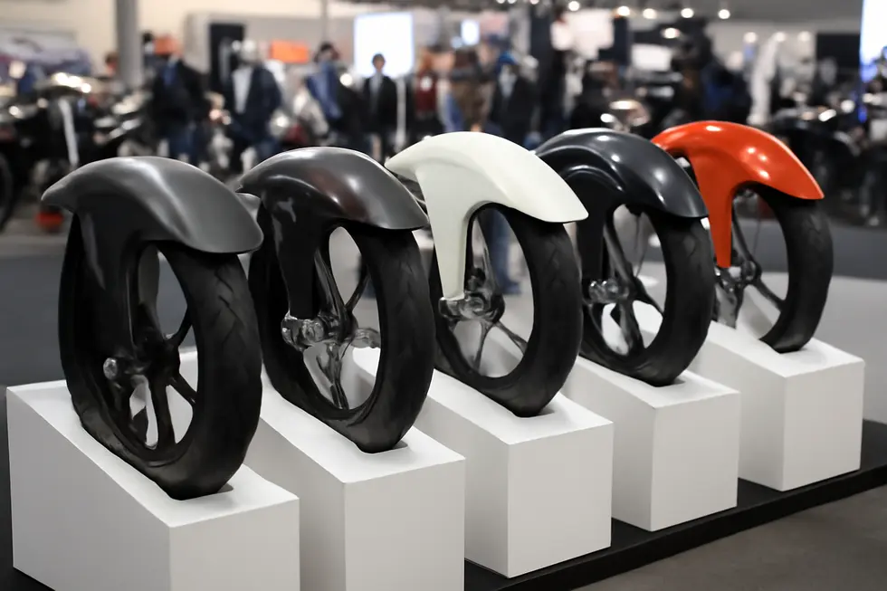 Various types of motorcycle front wheel fairings illustrating the diversity in styles and applications.