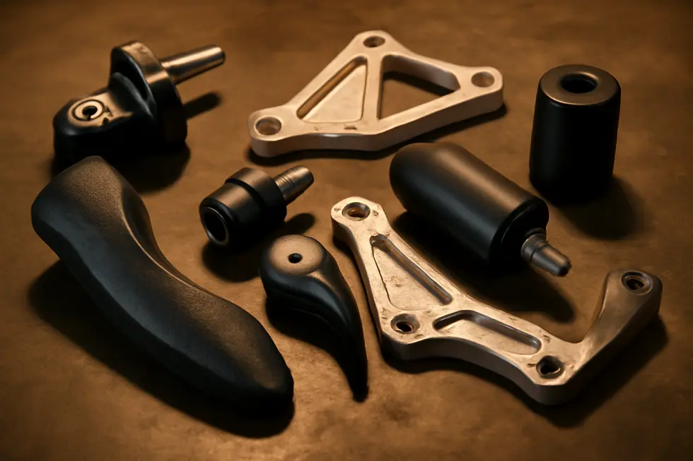 Visual comparison of fairing-mounted and frame-mounted sliders illustrating their mounting positions and protective roles.