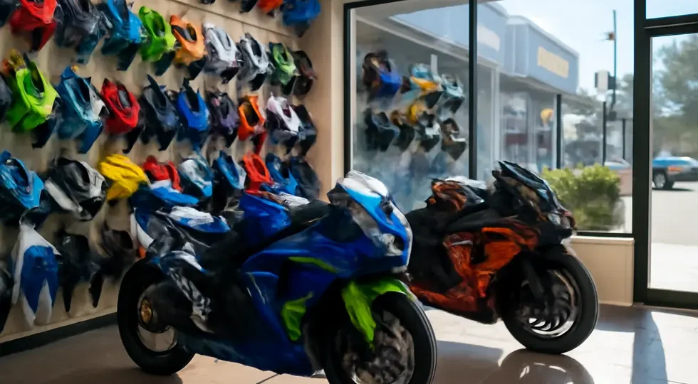 Melbourne showroom featuring diverse motorcycle fairings and custom paint, highlighting the city’s vibrant fairing supply and service scene.