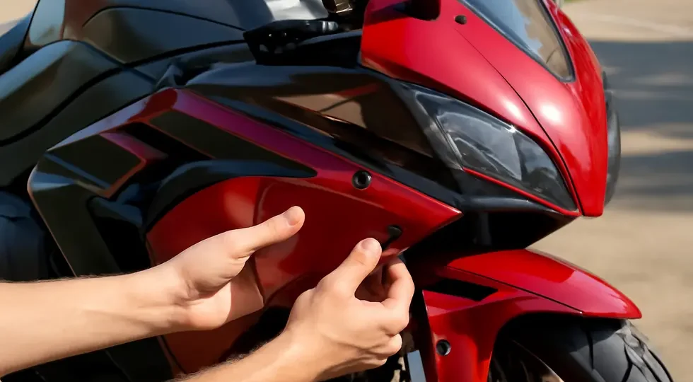 High-quality motorcycle fairings secured by specialized push pins, blending durability and ease of maintenance.