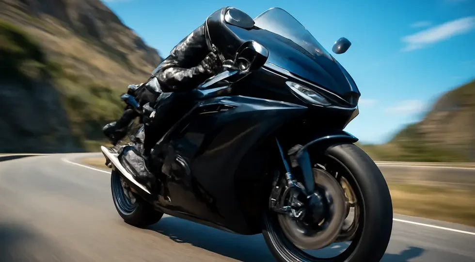 High-performance sport motorcycle showcasing advanced aerodynamic fairing design in action.