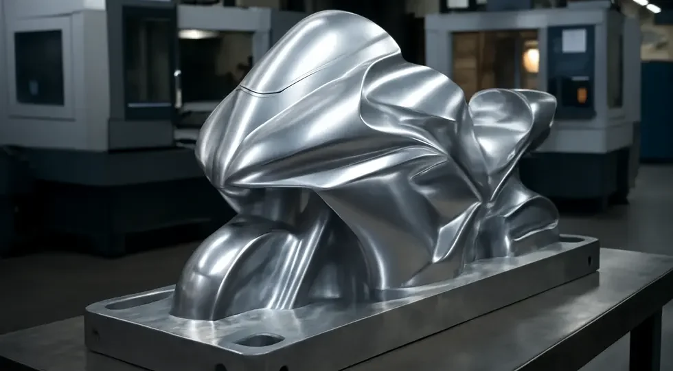Modern motorcycle fairing mold showcased within a high-tech manufacturing setting.