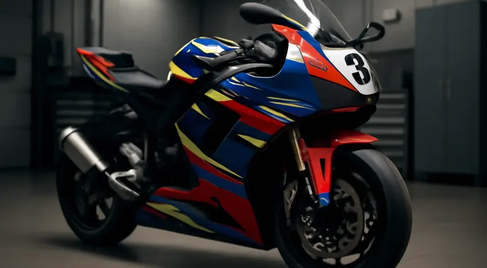 Sport motorcycle showcasing vibrant, fully applied fairing sticker kits enhancing style and protection.