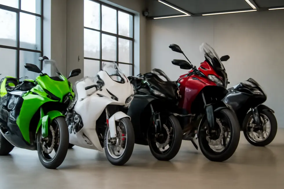 A diverse collection of motorcycles equipped with fairings from top manufacturers emphasizing different market segments.
