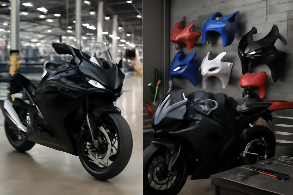 Visual comparison of OEM versus aftermarket motorcycle fairings highlighting the diversity and consumer choice in the market.