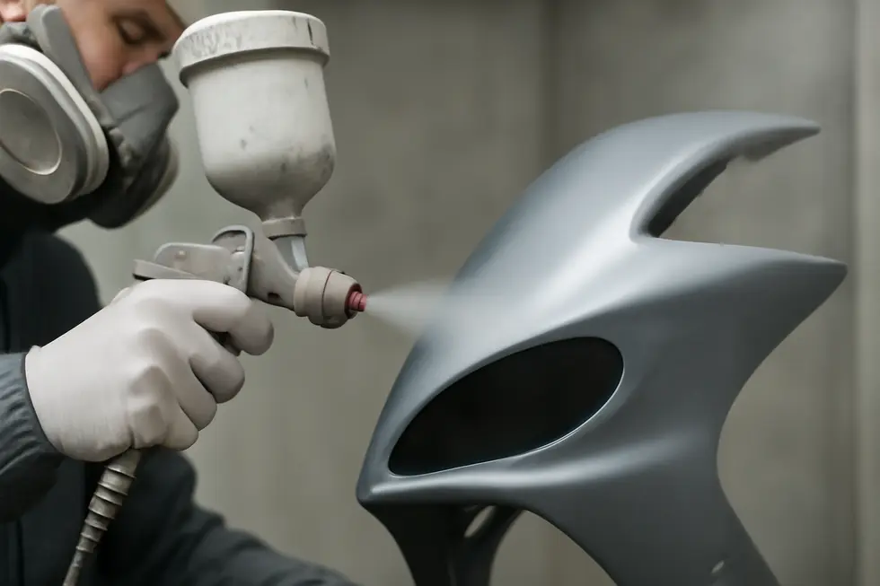 Thorough sanding and cleaning of motorcycle fairings ensure optimal paint adhesion and a flawless finish.