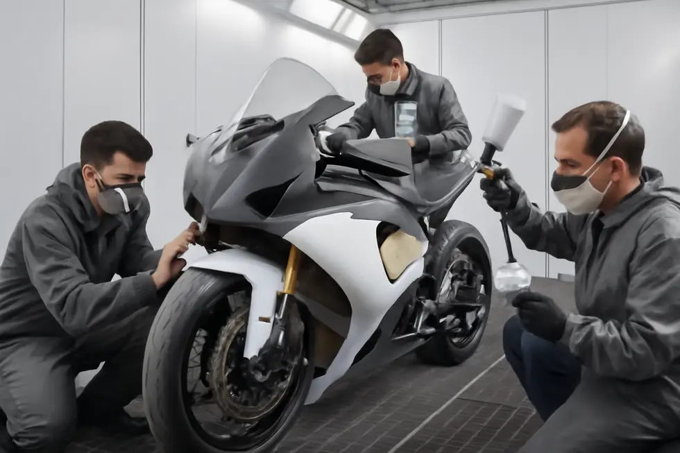 Essential painting materials and parts illustrate the base expenses in motorcycle fairing painting.