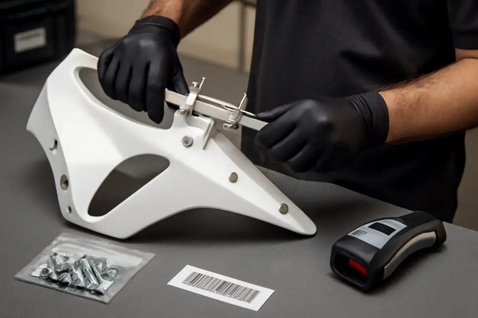 Injection molding of ABS plastic producing precise motorcycle fairing components with advanced machinery.