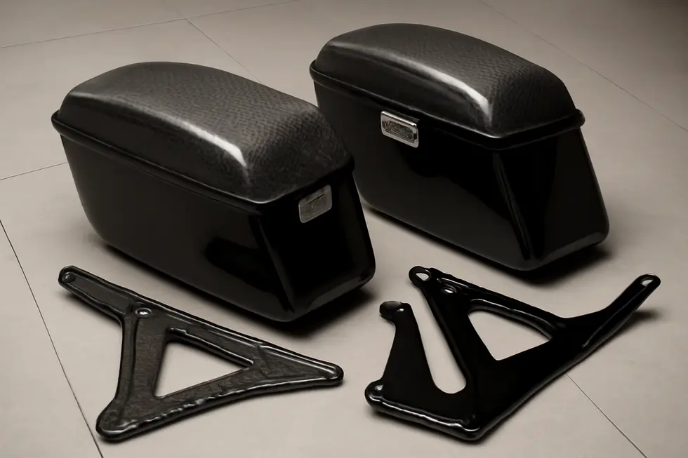 A Harley Touring motorcycle equipped with a model-specific fairing bag designed to perfectly fit the bike’s contours for optimal style and function.
