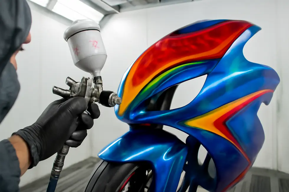 A business owner searching online for local motorcycle fairing paint shops to find reliable partners.
