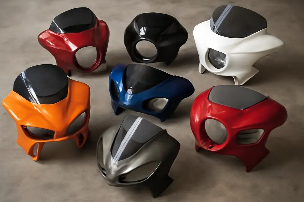 An array of motorcycle fairings highlighting various designs and brands available in the USA, from classic to modern styles.
