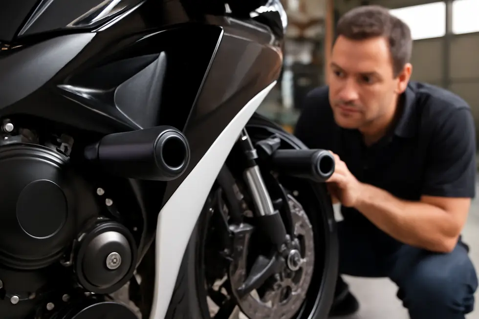 Visual comparison of fairing-mounted and frame-mounted sliders illustrating their mounting positions and protective roles.