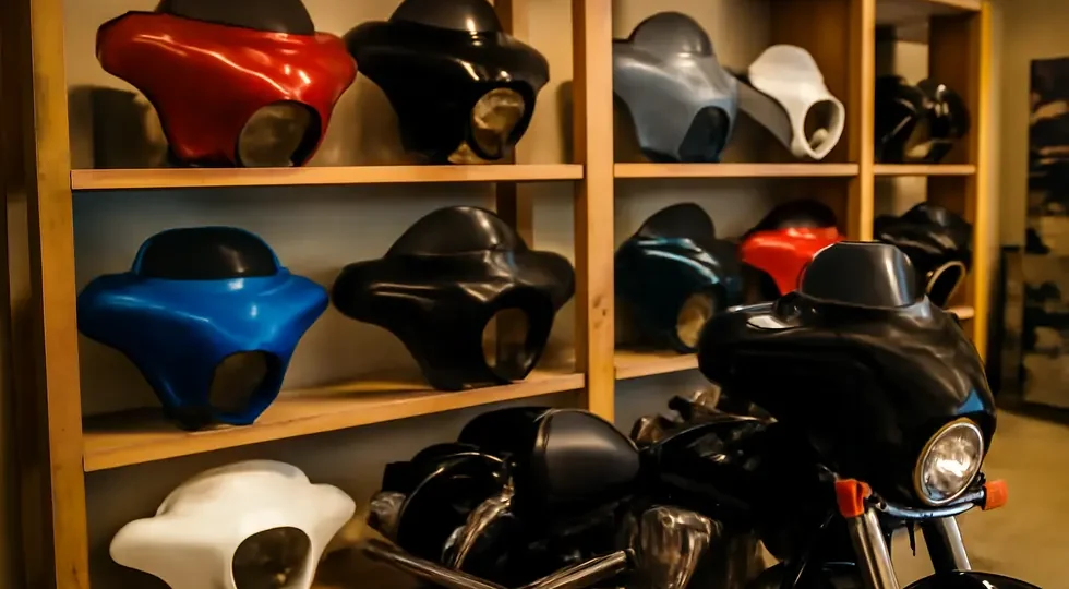 A stunning array of motorcycle fairings available for the Honda VTX 1800, demonstrating variety and custom options.
