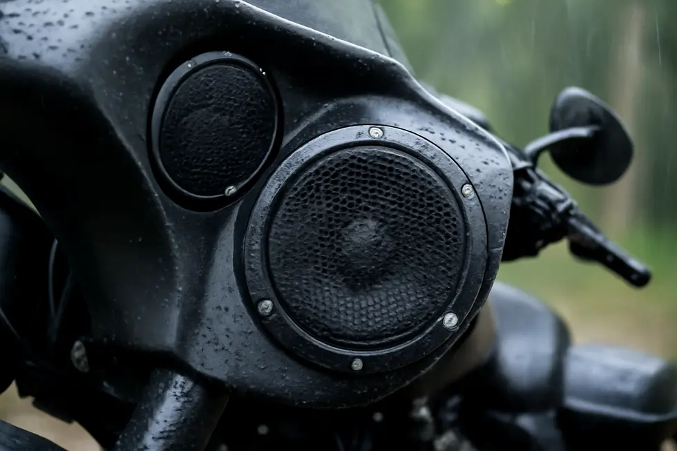 Motorcycle fairing speakers featuring vented magnets and robust design deliver high wattage and clear sound at highway speeds.