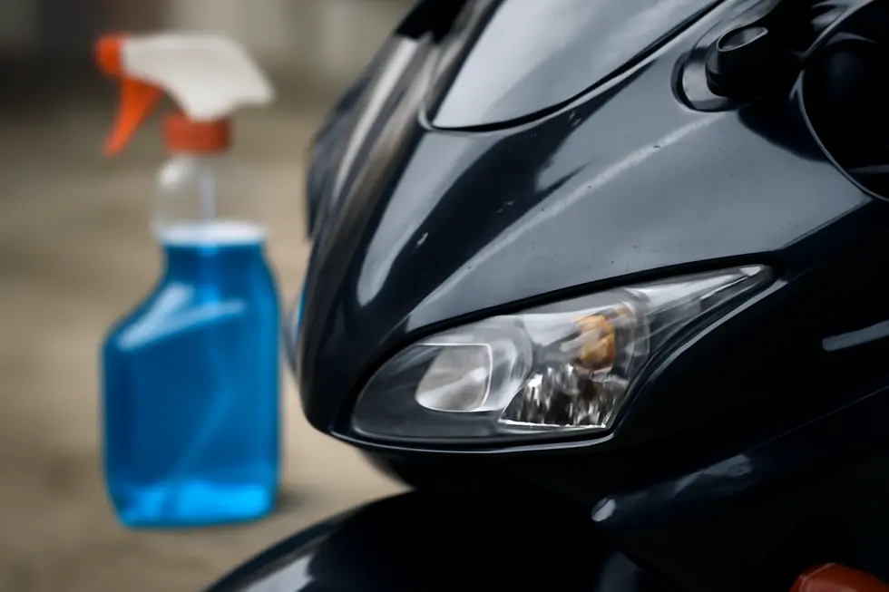 A visual reminder of the risks associated with using Windex on motorcycle fairings.