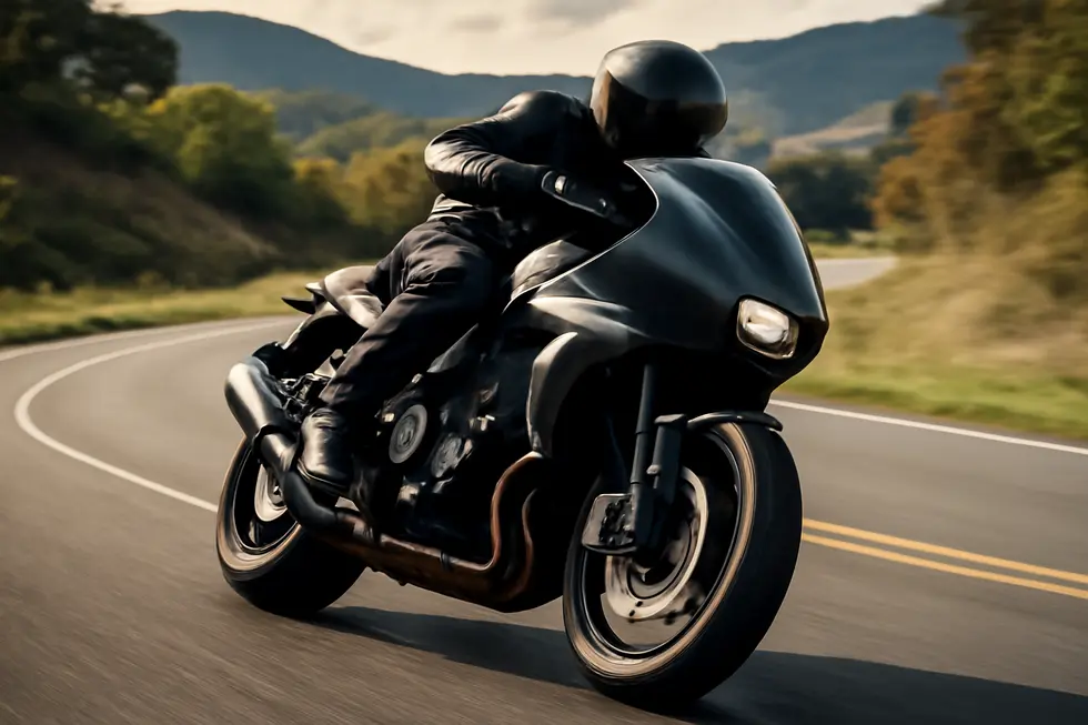 A streamlined motorcycle demonstrates improved performance with an aerodynamic nose fairing.