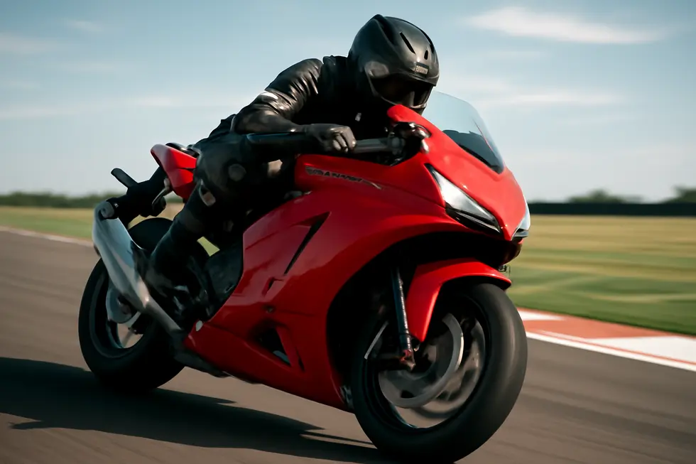 Motorcycle with side fairings enhancing aerodynamics during a race.