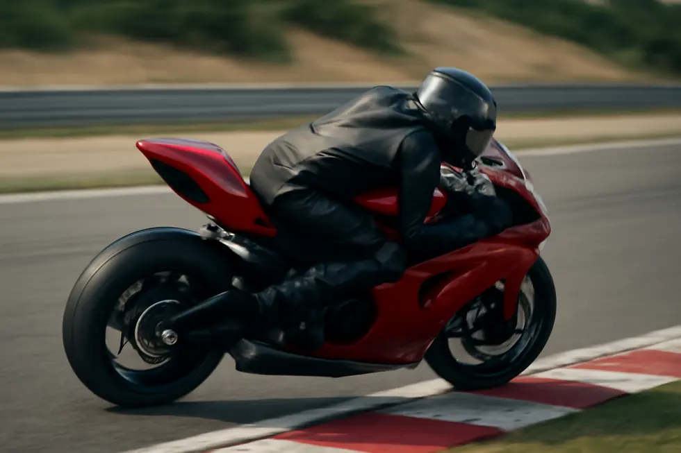 A motorcycle demonstrating the aerodynamic benefits of a well-designed rear fairing on the track.