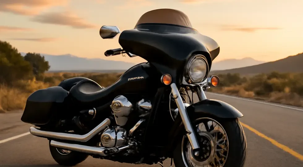 A customized Kawasaki Vulcan motorcycle featuring a batwing fairing, embodying style and performance.