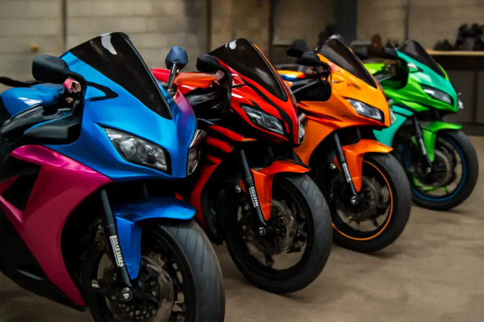 Diverse motorcycle fairings showcasing creative custom designs.
