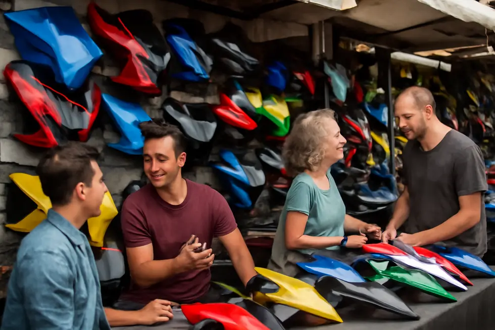 Motorcycle with side fairings enhancing aerodynamics during a race.
