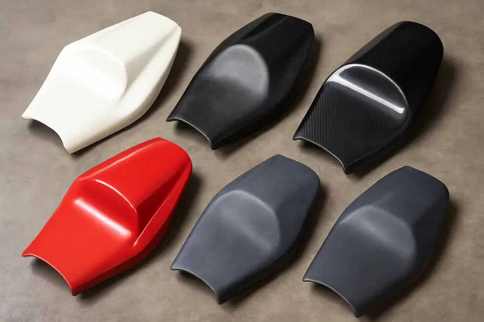 A motorcycle demonstrating the aerodynamic benefits of a well-designed rear fairing on the track.