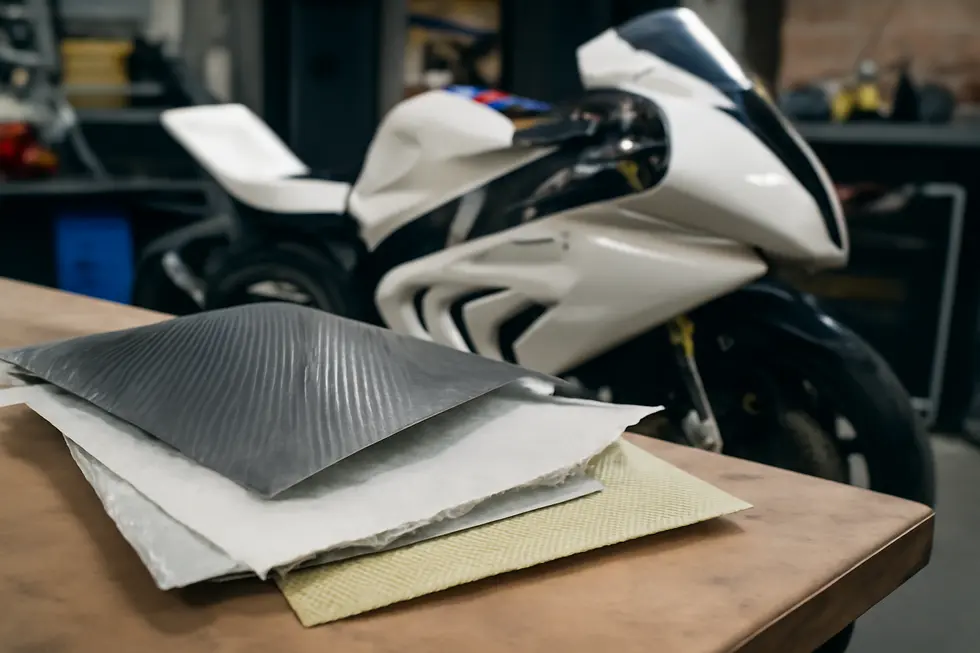 An overview of the premium materials used in motorcycle track fairings, showcasing their construction.