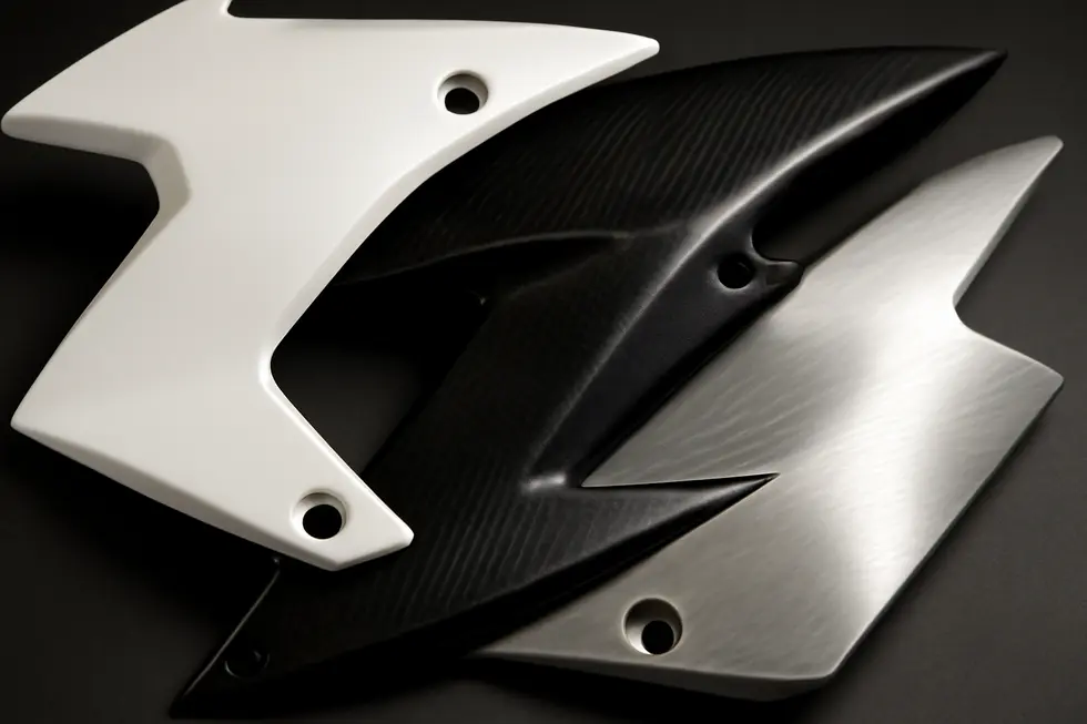 Motorcycle with side fairings enhancing aerodynamics during a race.