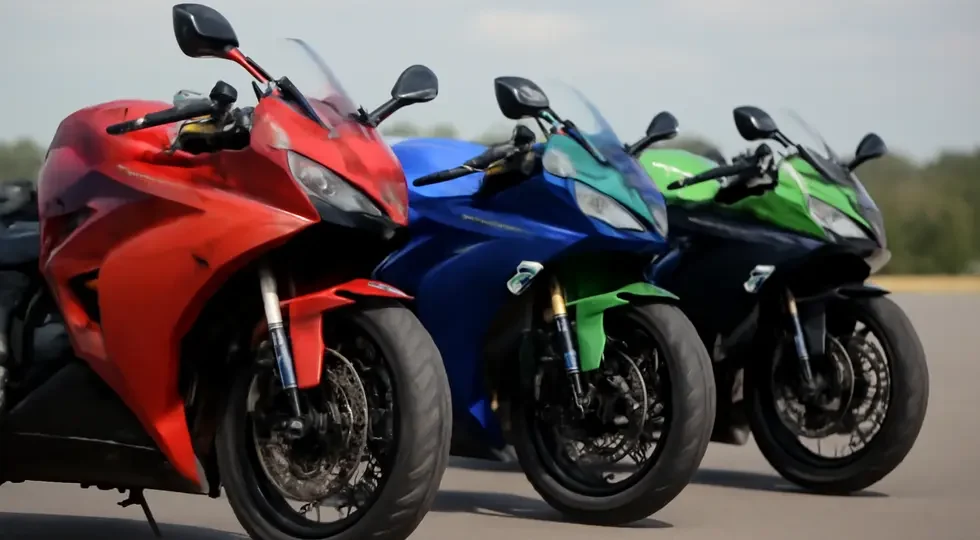 A lineup of motorcycles showcasing different side fairings, representing the diversity in aesthetics and functionality.