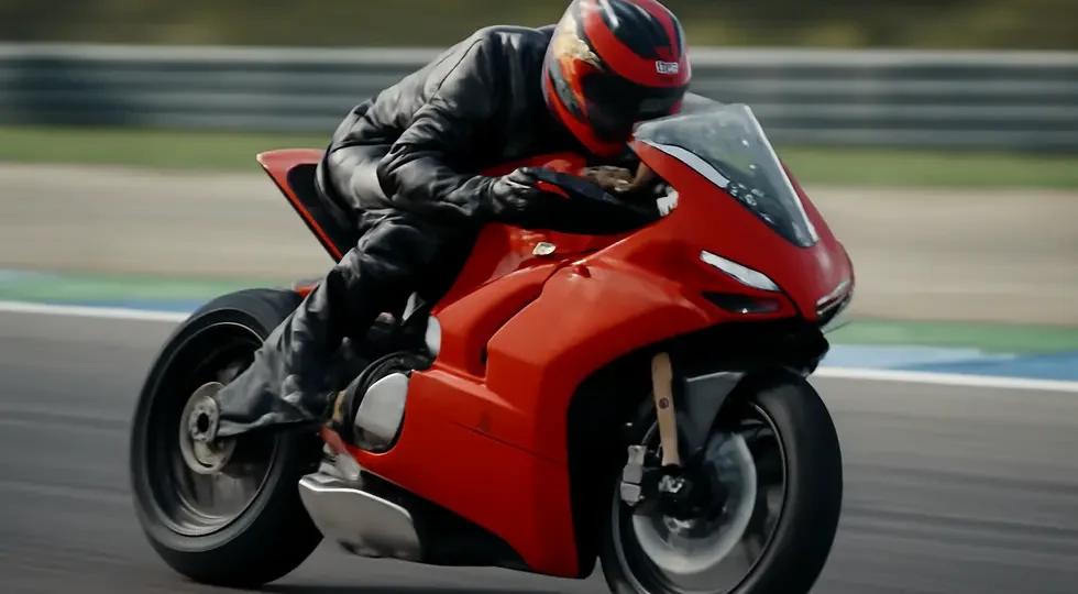 A motorcycle racer demonstrating the importance of design and performance provided by sport fairings.