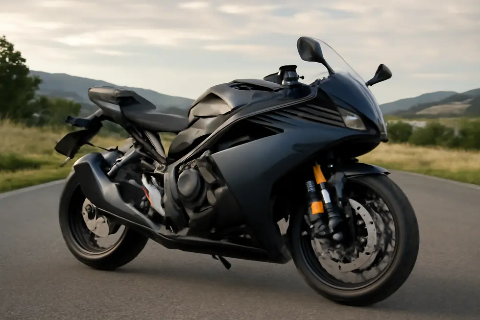 A motorcycle displaying its side fairing, highlighting aerodynamic features that enhance performance.