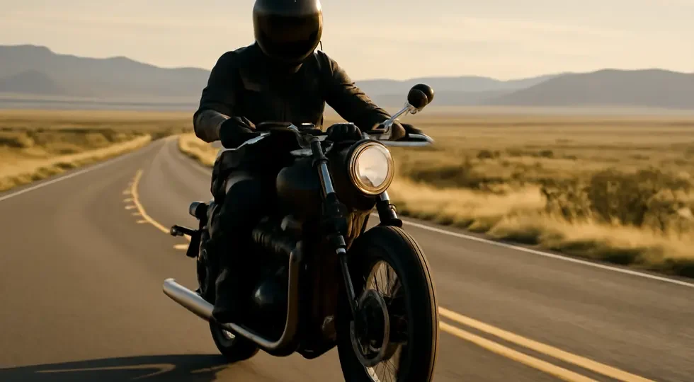 A rider savoring the experience of freedom on a no fairing motorcycle.