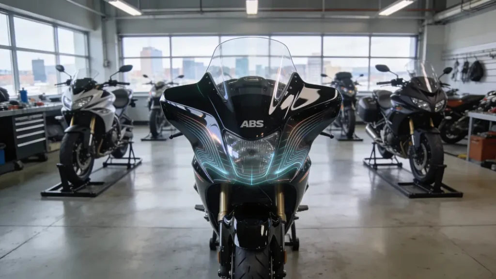Banner image showing motorcycles with different front fairings in a bright showroom.