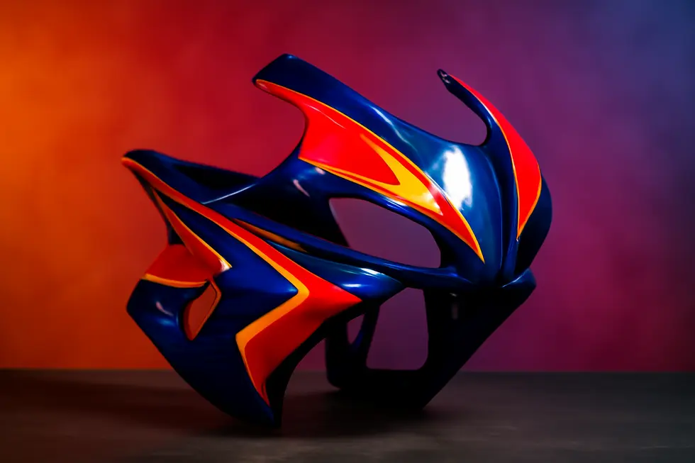 Vibrant, finished motorcycle fairing highlighting the effects of proper painting techniques and high-quality materials.