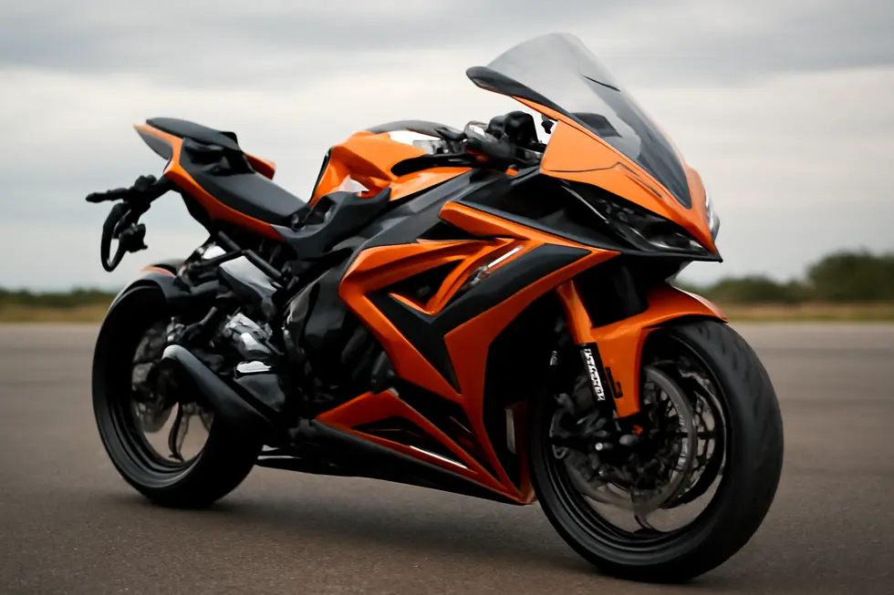 A motorcycle equipped with custom fairings, highlighting its streamlined design and premium materials.