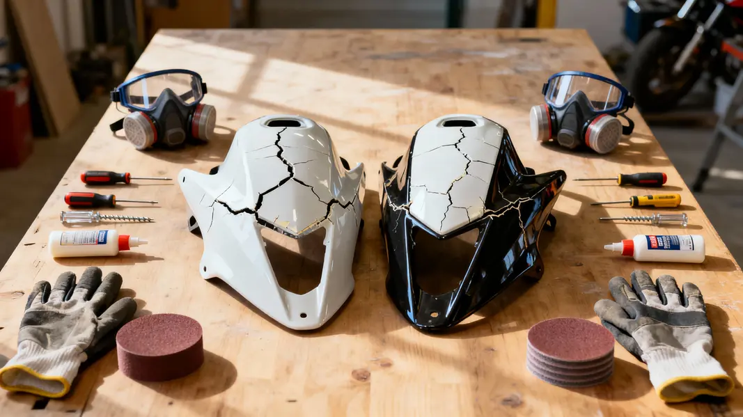 Comparing fiberglass and ABS plastic fairings to ensure accurate identification for effective repairs.