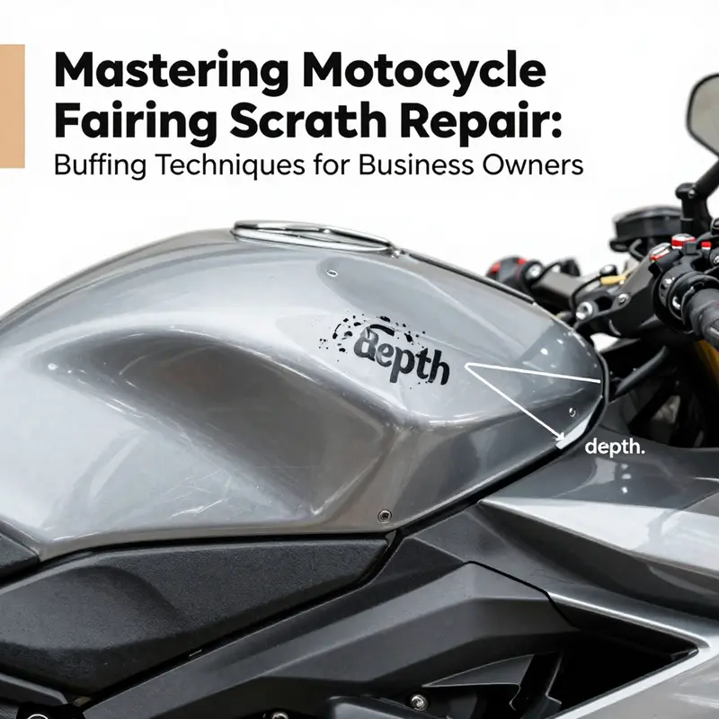 Different types of scratches on a motorcycle fairing, from surface to deep scratches.