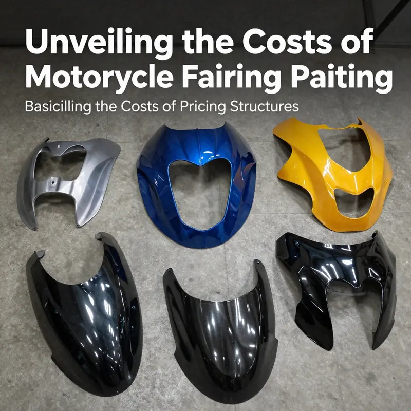 A variety of motorcycle fairings illustrate the fundamental pricing structures in painting services.