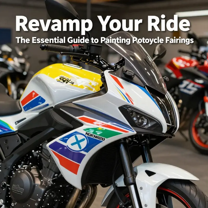 A technician meticulously preparing motorcycle fairings for painting.